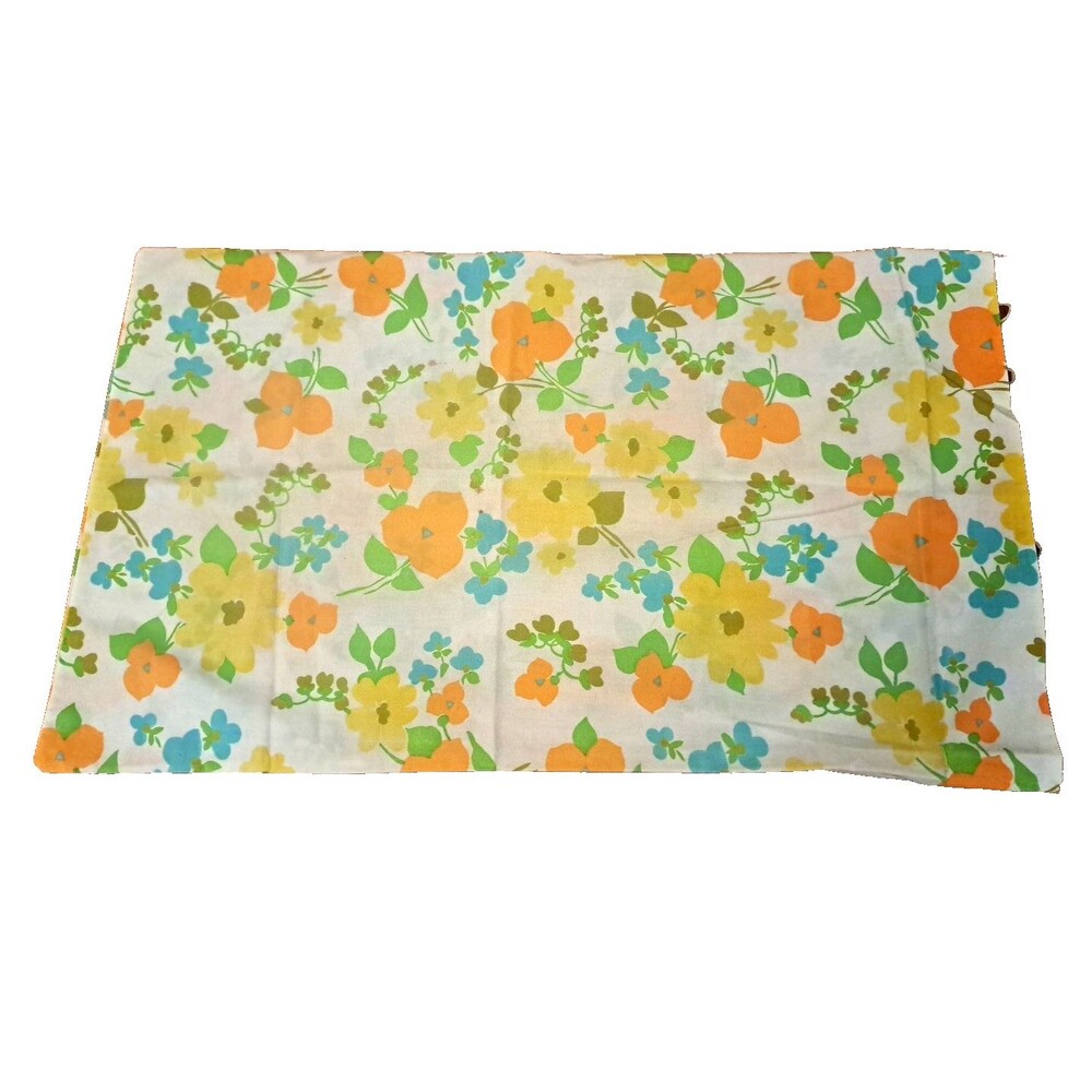 Vintage Floral Pansy Pillowcase Standard Yellow Orange Blue Cottage Farmhouse